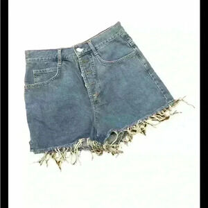 BDG Women's Blue Raw Hem A-line High Waist Cut Off Denim Shorts Size W30